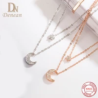 denean 925 sterling silver moonstar necklace for women adjustable double chain fashion trend party pendant jewelry gifts