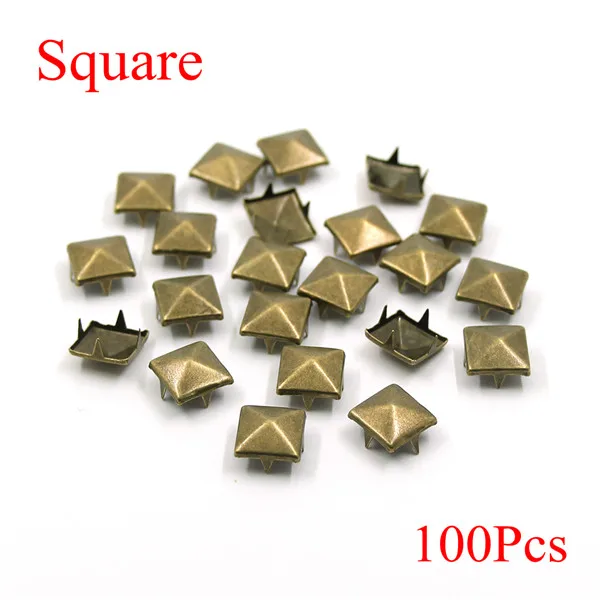 Bronze Square 100 шт. квадратные пирамидальные шпильки с заклепками, четыре металлические шпильки с заклепками для кожаной обуви в стиле панк, кожаные браслеты, аксессуары - Color: Bronze Square
