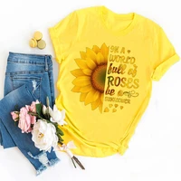 women summer sunflower printing short sleeve floral flower lady t shirts top t shirt ladies womens graphic female tee t shirt
