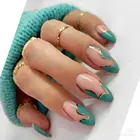 Накладные ногти с зеленым миндалем 24 шт.коркоркор. носимые дизайнерские накладные ногти с золотой линией накладные ногти с полным покрытием Накладные ногти инструмент для маникюра