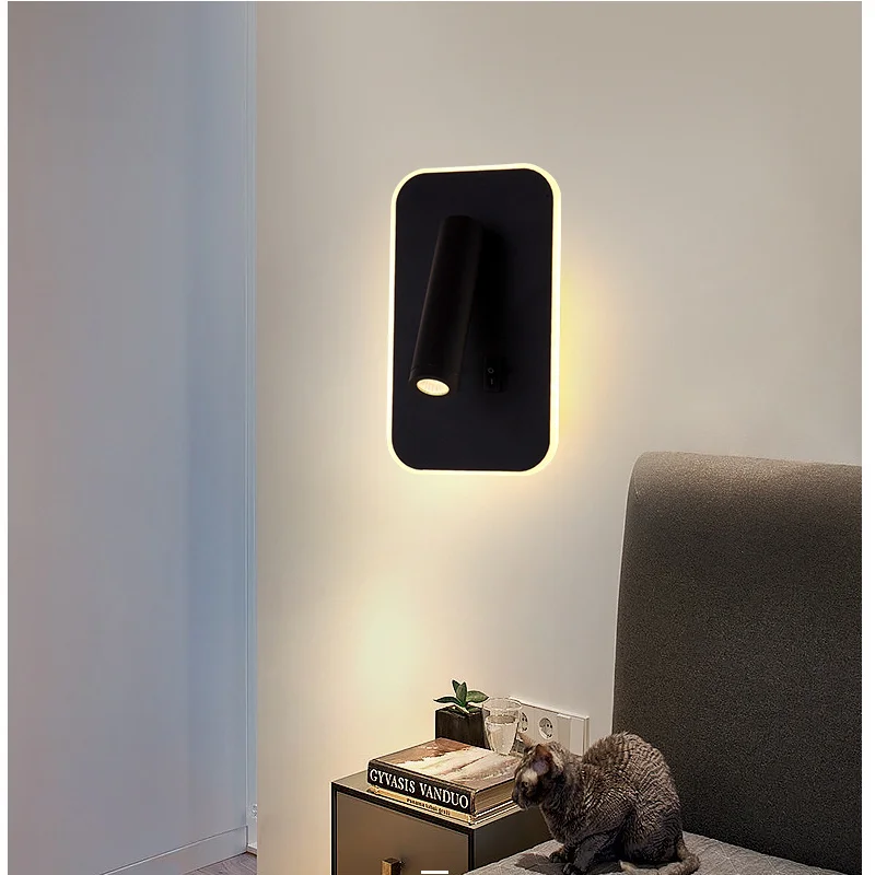 

Modern simple Nordic Hotel Project bedroom bedside LED aluminum acrylic wall lamp for Home adjustable reading
