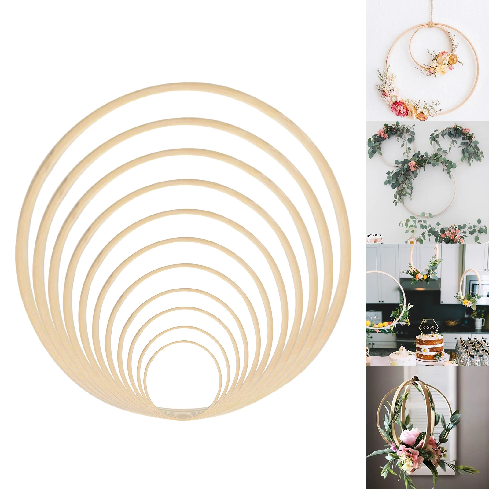 

Bamboo Floral Hoop, Wreath Wooden Macrame Craft Hoops, Dream Catcher Bamboo