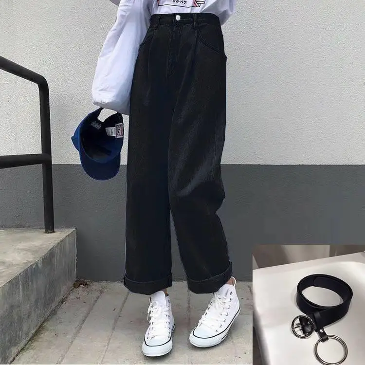 

Jeans Women Solid Vintage High Waist Wide Leg Denim Trousers Simple Students All-match Loose Fashion Harajuku Womens Chic Casual