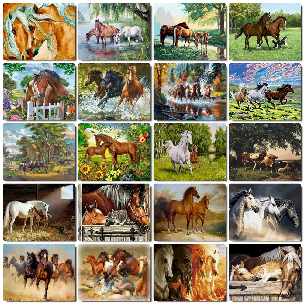 

HUACAN Picture By Numbers Horse HandPainted Wall Art Unique Gift DIY Frame Paint By Number Animal For Living Room