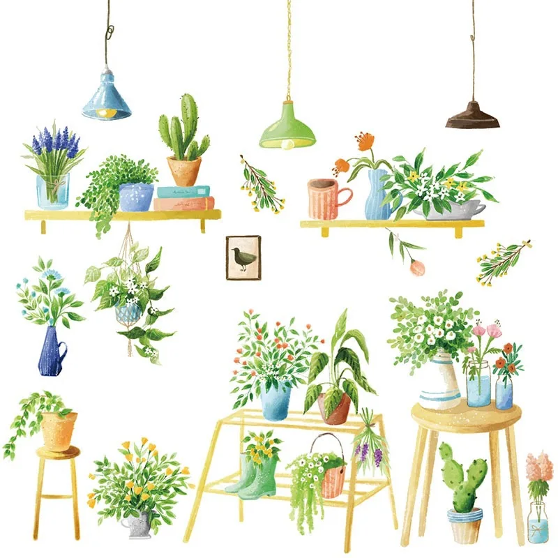 

Warm Green Plant Small Fresh Wall Sticker Bedroom Living Room Glass Sticker 3D Garden Plant Home Decoration Wall Sticker