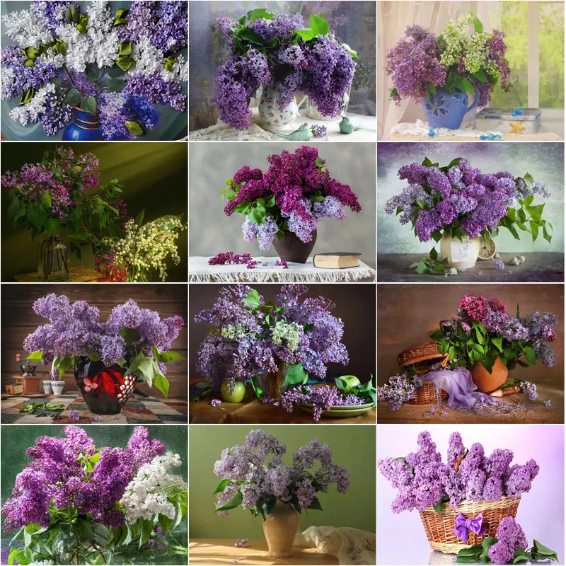 

5D Diy Full Square/round Diamond Diamond Painting Purple Flower Cross Stitch Diamond Mosaic Home Wall Decoration Painting.
