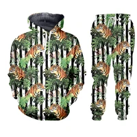 lcfa new sportswear set men spring autumn zipper sweatshirt series 3d digital animal leaf tiger jogging sports suit two piece