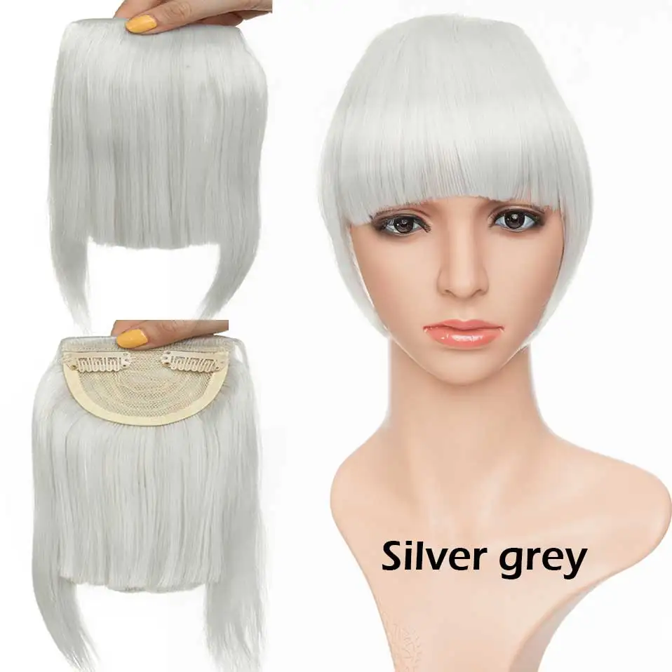 silver grey SNOILITE короткие передние тупые челки Клип короткая челка волосы для наращивания прямые синтетические настоящие натуральные накладные волосы - Цвет: silver grey