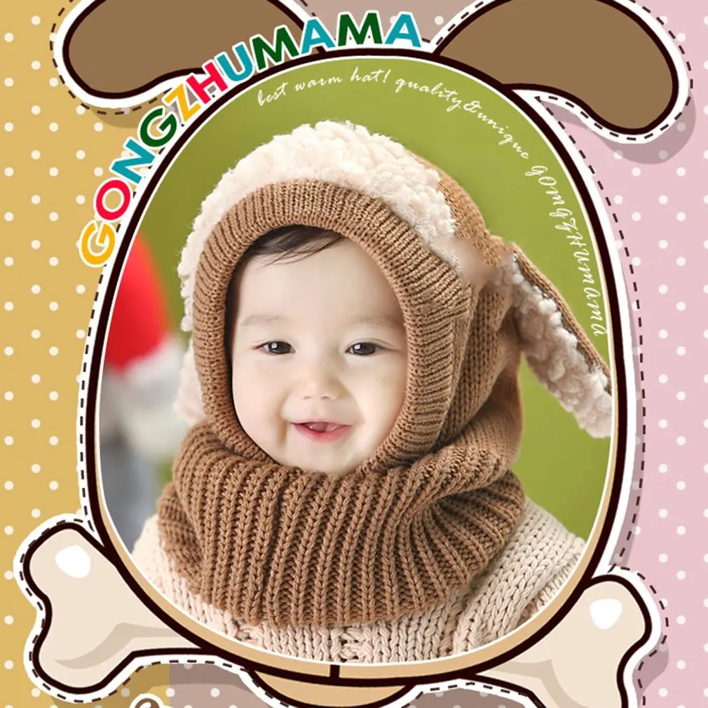 

Winter Hat Fashion Puppy Shape Baby Jumper Cap Comfortable Knitted Hat Bib Cute Knitting Cap Outdoor Baby Warm Hats for Kids