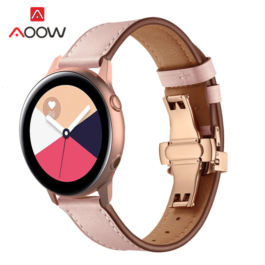 20 мм 22 ремешок из натуральной кожи розовое золото бабочка Пряжка для Samsung Galaxy Active2