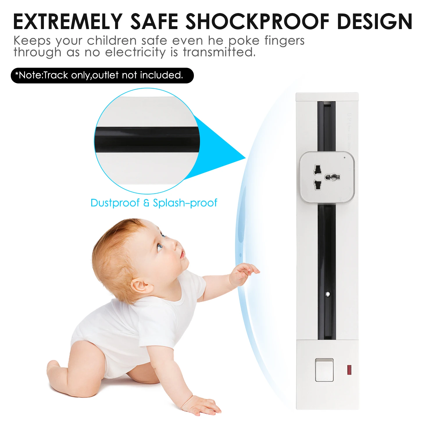 

Removable Electrical Outlet Track System Concealed Type 6000W Track System Movable Wall Outlet Extender Wireless Power Strip