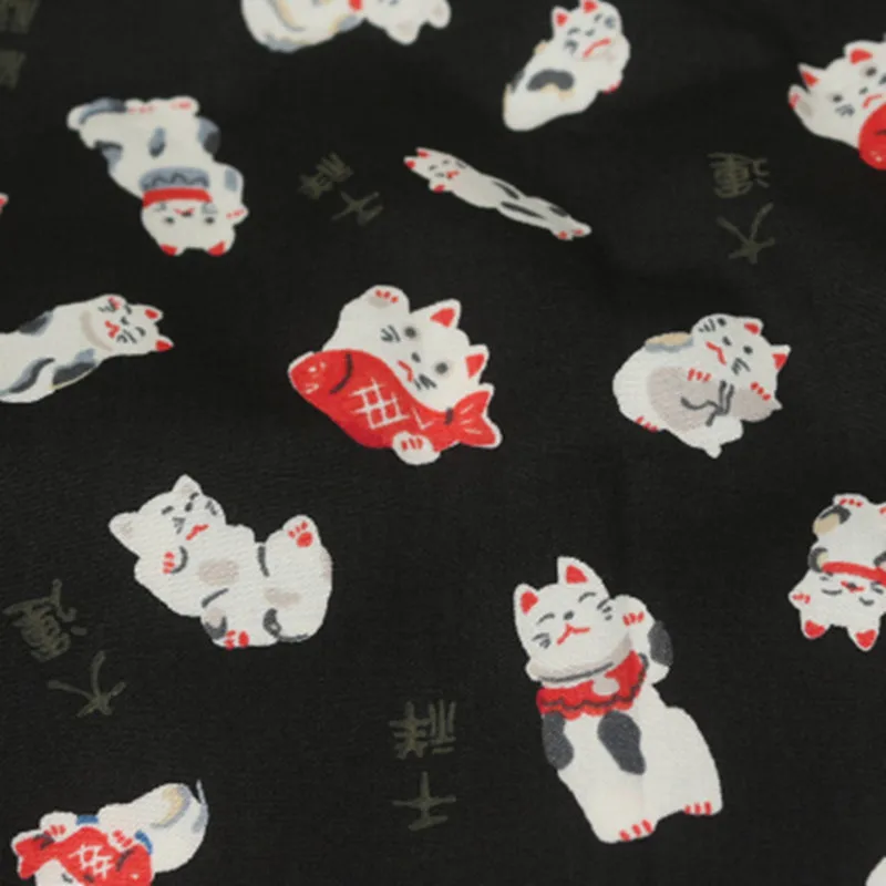 Половина двор Тайвань импорт мягкий бриз lucky cat печати шелковой ткани