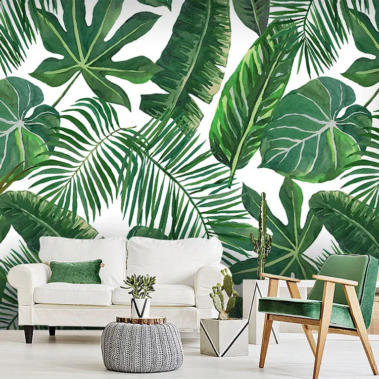 Простые фотообои 3D на заказ зеленый лес с листьями тропического леса фоновая