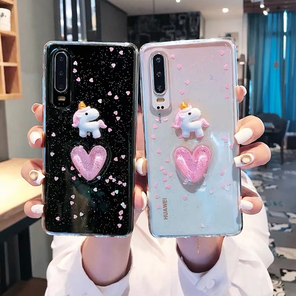Лазерный 3D блестки сердце Единорог для Huawei honor 10 Lite 20 Pro 8s 20i 10i 8x 9x enjoy 9 9S Y5 Y7 Y9 P Smart Plus