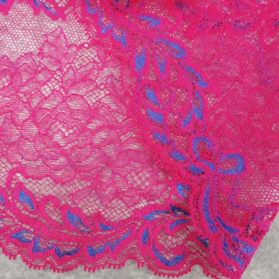 Растягивающаяся эластичная кружевная ткань #113 с розовыми кружевами шириной 16 см