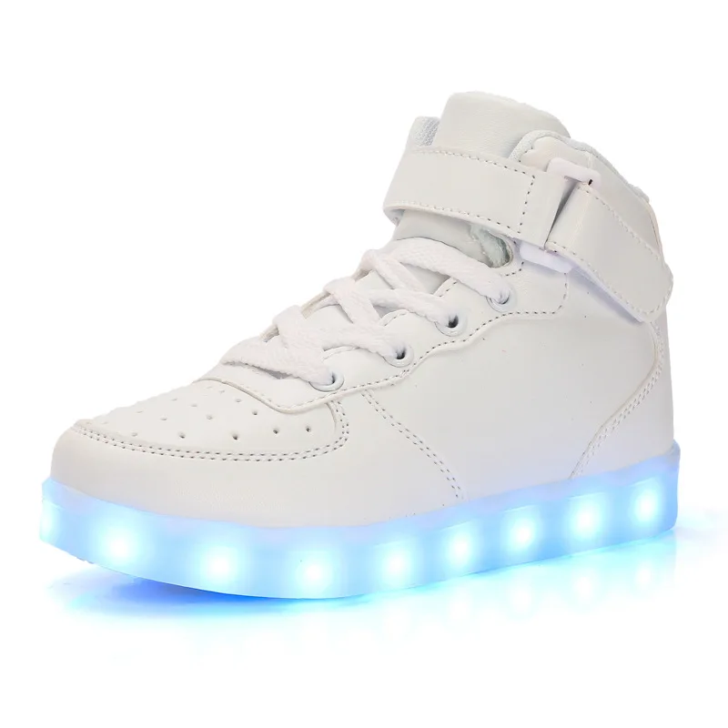 

Parent-child Shoes High Top Waterproof LED Luminous Glowing Sneakers with USB Charging Leather Adult Kids Casual Shoes