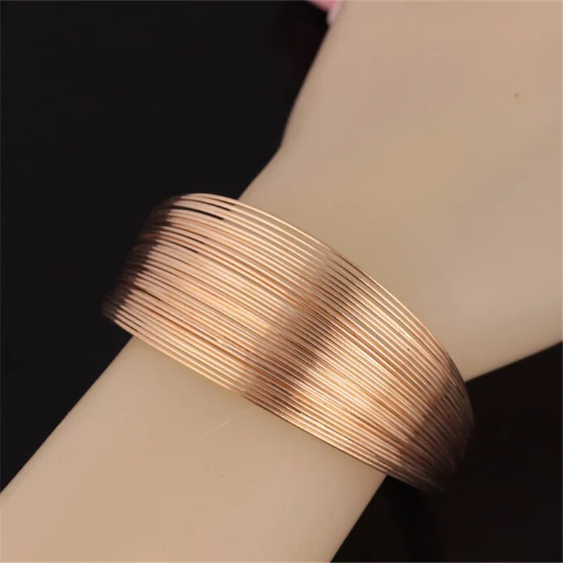 12pcs/Lot Open Size Metal Wire Chain Bracelet Bangles Multi-layer Jewelry Bracelet Femme Cuff Indian image 5