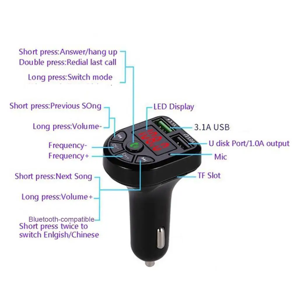 FM-трансмиттер Автомобильный Универсальный с поддержкой Bluetooth 5 0 и 2 USB-портами |