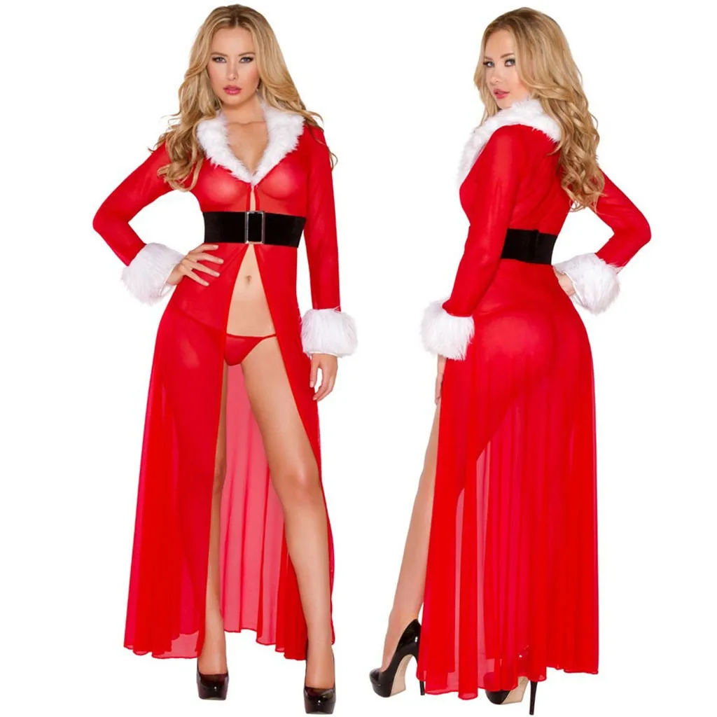 Женское Сексуальное белье с длинным рукавом Рождественский праздничный халат