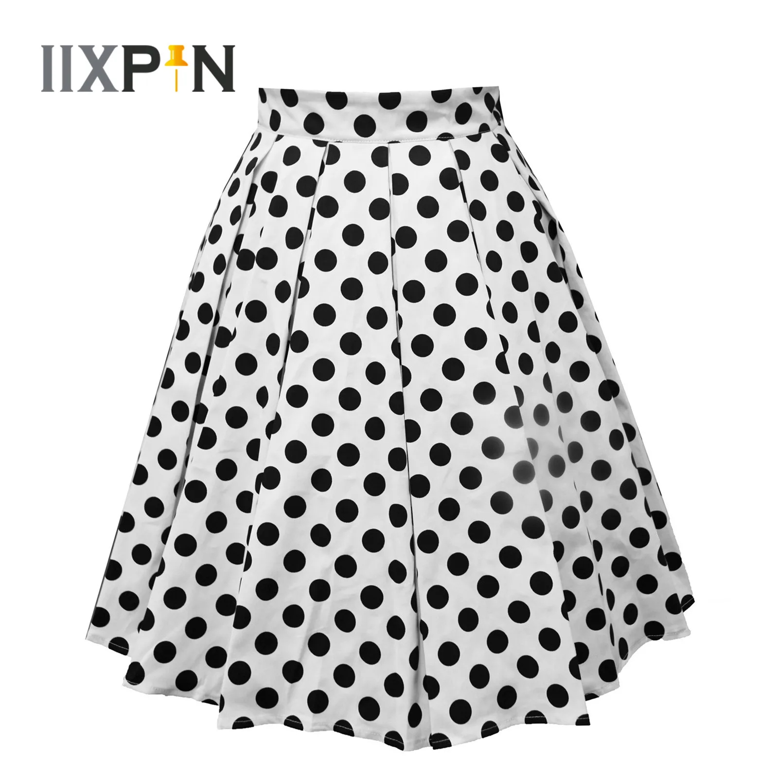 

Vintage Style Women Polka Dots Skirts Femme Swan Printed A-line Pleated Skirt for Ladies Formal Party Prom Plaid Skirt Feminina