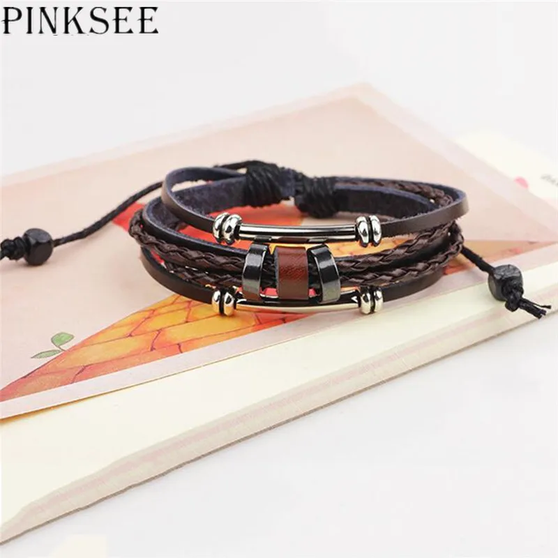 PINKSEE плетеный браслет из искусственной кожи регулируемый унисекс на руку