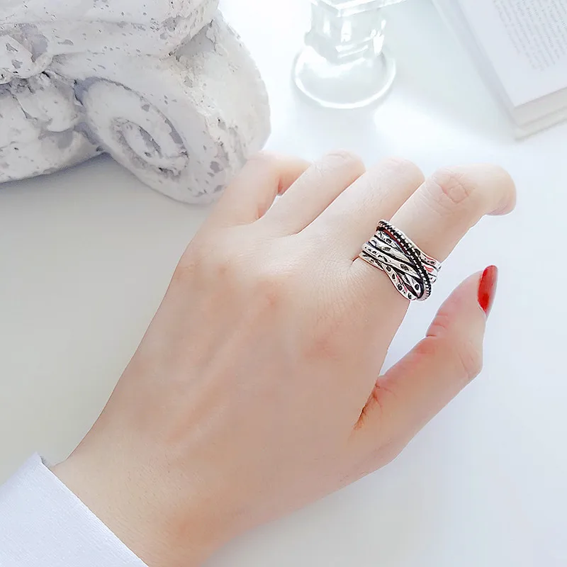 

2019 Fashion Newest 925 Sterling Silver Retro Vintage Multi Layer Open Rings Jewelry