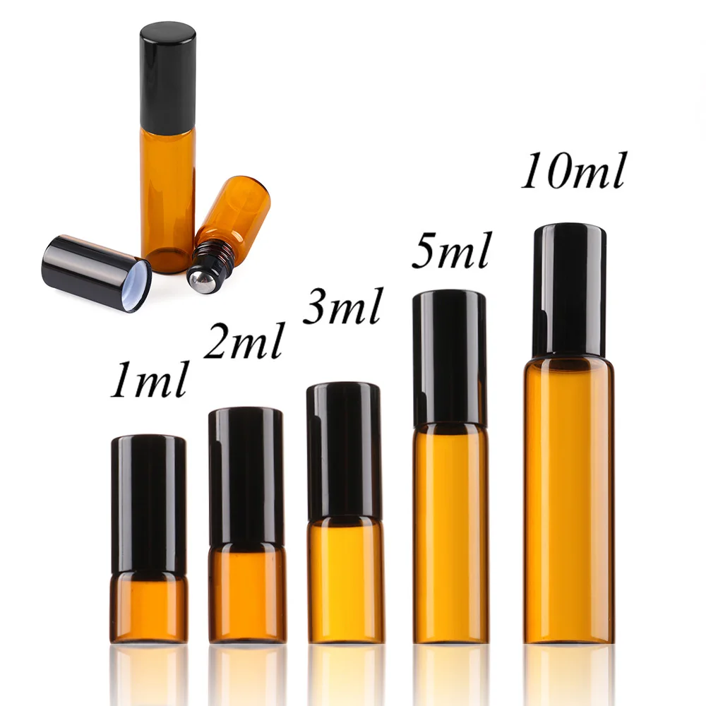 1Pcs Empty 1ml 2ml 3ml 5ml 10ml Amber Thin Glass Roll on Bottle Sample Test Essential Oil Vials with Roller Ball Refillable | Красота и