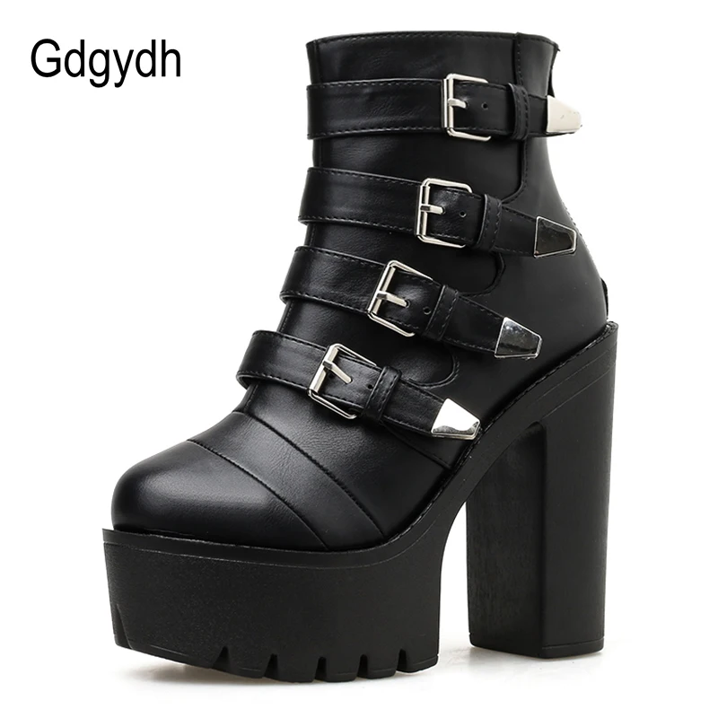 Gdgydh Goth/черные женские ботильоны обувь на блочном каблуке с ремешком женская обувь на молнии с пряжкой для выпускного вечера Женская обувь на платформе хорошего качества