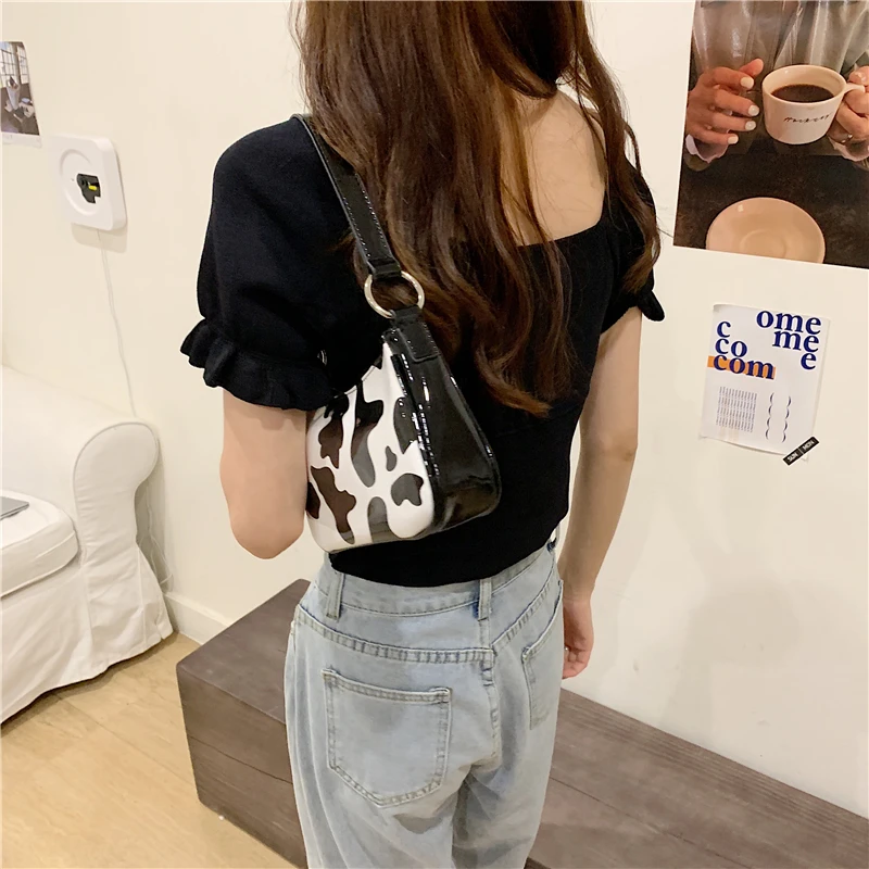 

RAVIDINO Vintage PU Leather Women Baguette Handbags Fashion Milk Cow Pattern Ladies Underarm