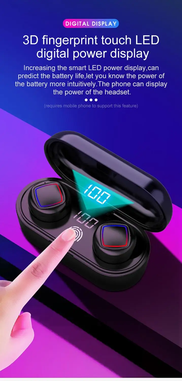 Bluetooth V5.0 сенсорные настоящие беспроводные наушники HiFi стерео сканер отпечатков