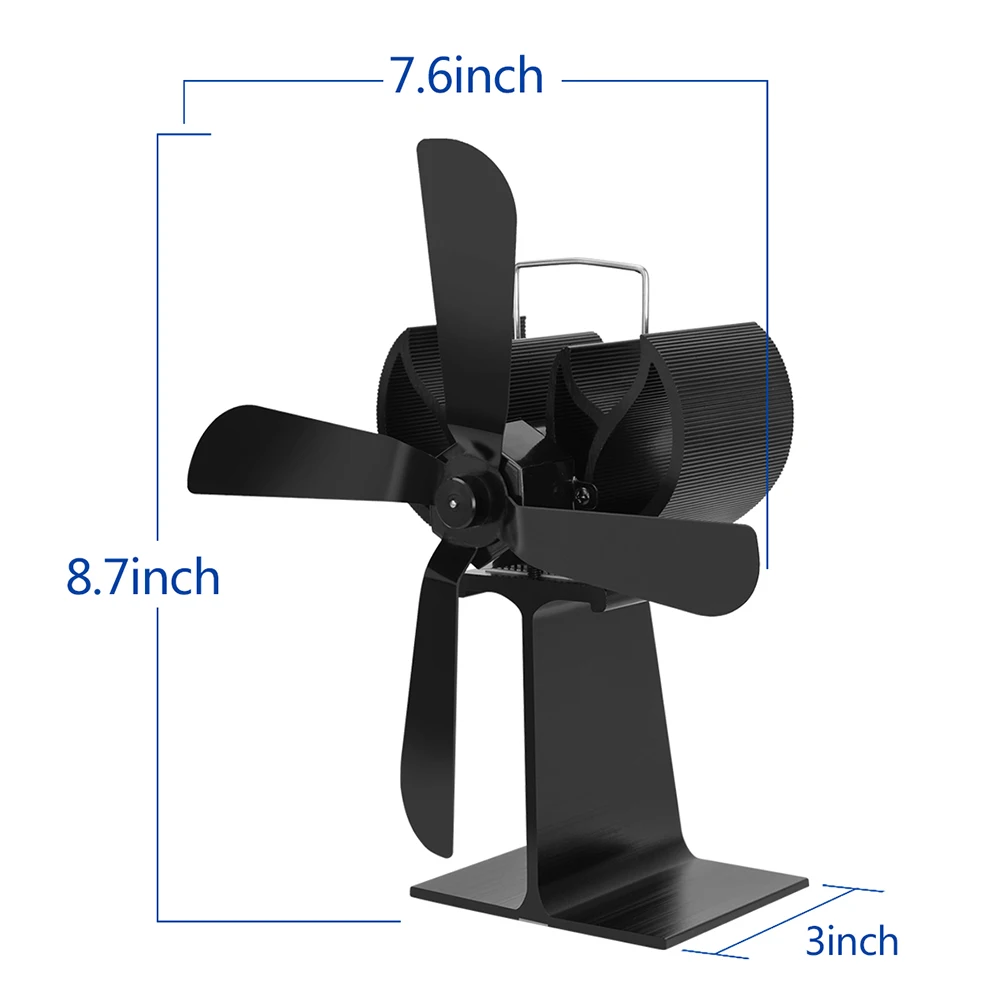 

4 Blade Stove Fan Portable Fireplace Fan Heat Powered Burner Friendly Quiet Home Efficient Wood Heat Fireplace Accessories Black
