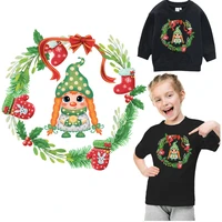 christmas wreath iron patches on clothes sticker gnomes diy heat transfer for t shirt anime badges thermal applique new 2022
