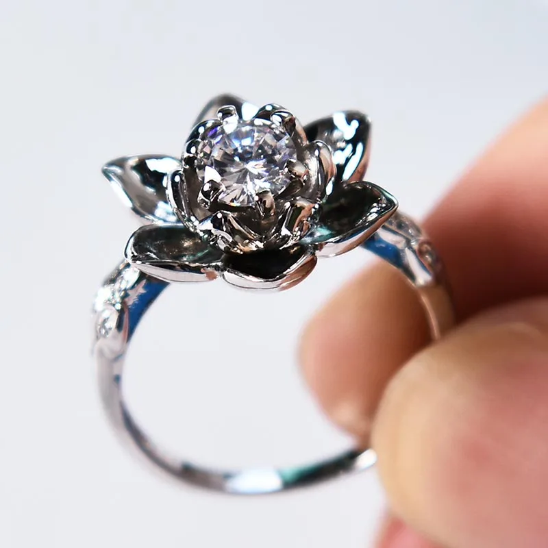 Женское кольцо с цветком лотоса Bague Ringen ювелирное изделие из серебра 925 пробы