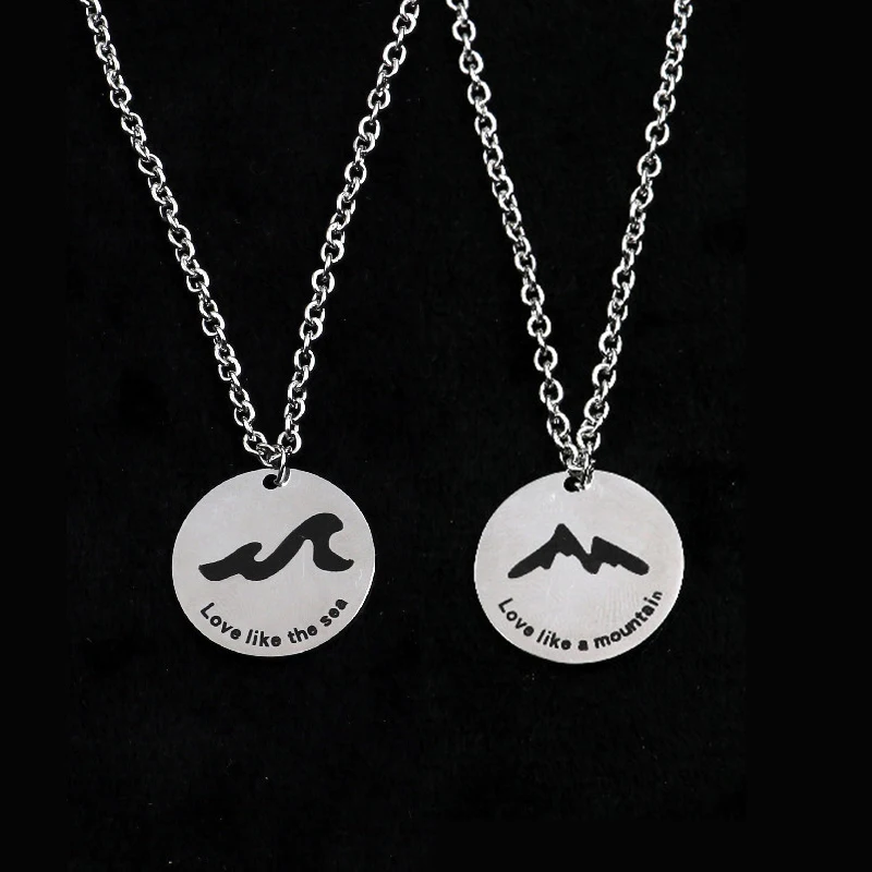 

Women's Statement Couple Necklace Fashion Chinese Idiom Mountain Alliance Eachother Pendant Meaning Eternal Love Necklace