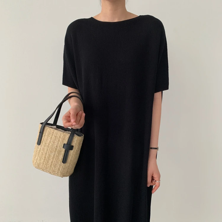 

Vintage Chic Batwing Sleeve Plus Size Women's Long Dress Casual O-neck Minimalist Dresses Female Ankle Length Clothes Woman