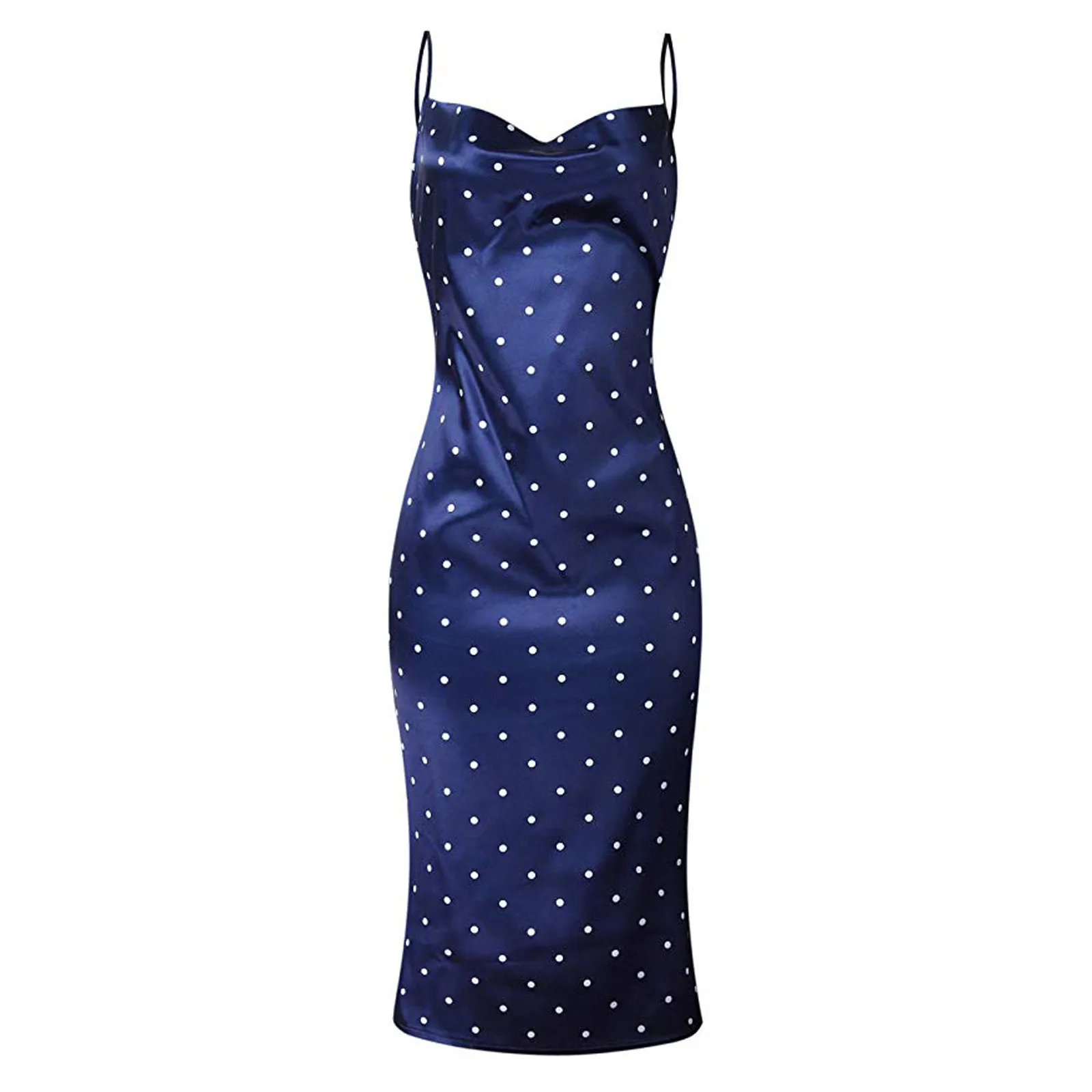 

Summer Long Dress Polka Dot Casual 2021 Women's Fashion Casual Drawstring Sleeveless Sexy Polka Dot Print Dress