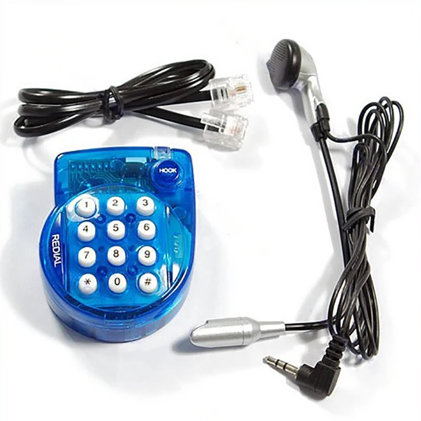 Portable Mini Corded Landline Phone, with Headset, Button Dial, Fast Redial, Small Telephone for Office Conference, Blue