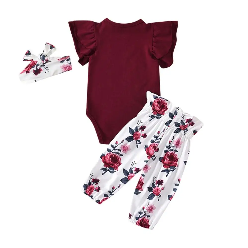 Комбинезон для маленьких девочек с расклешенными рукавами и буквенным принтом +