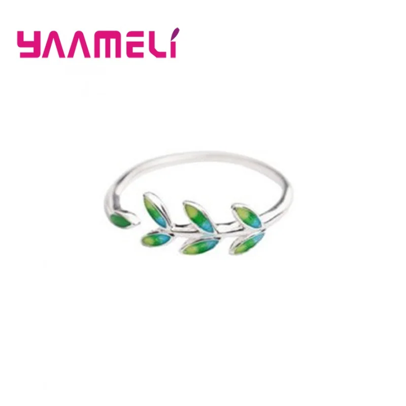 

New Arrival Exquisite Enamel Green Leaf Fashion 925 Sterling Silver Jewelry Atmosphere Creative Leaves Opening Rings Bague
