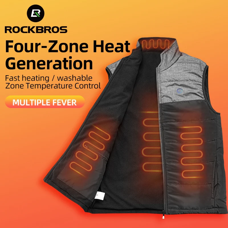 

ROCKBROS Cycling Jacket USB Charging Electric Heating Vest Comfortable Large Area Fever Quickly Heat Washable Bicycle Equipment