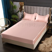 fitted sheet satin silk bedsheet high end solid color mattress cover elastic band bed sheet 160x200