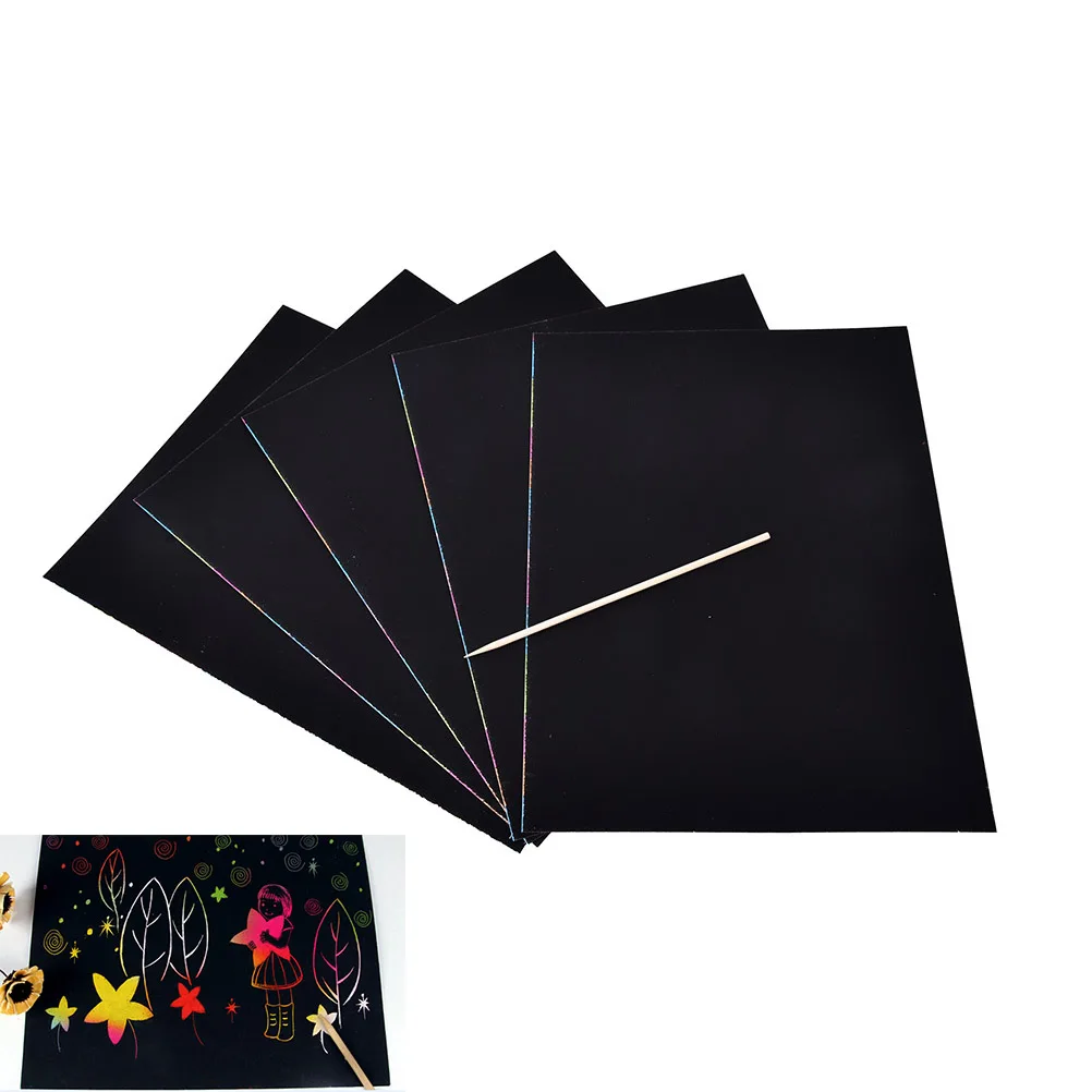 

Painting Teaching Tools 5 Sheet 16K Colorful Scratch Sheets With Wooden Pen Art Magic Drawing Painting Paper Kids Toy Gift