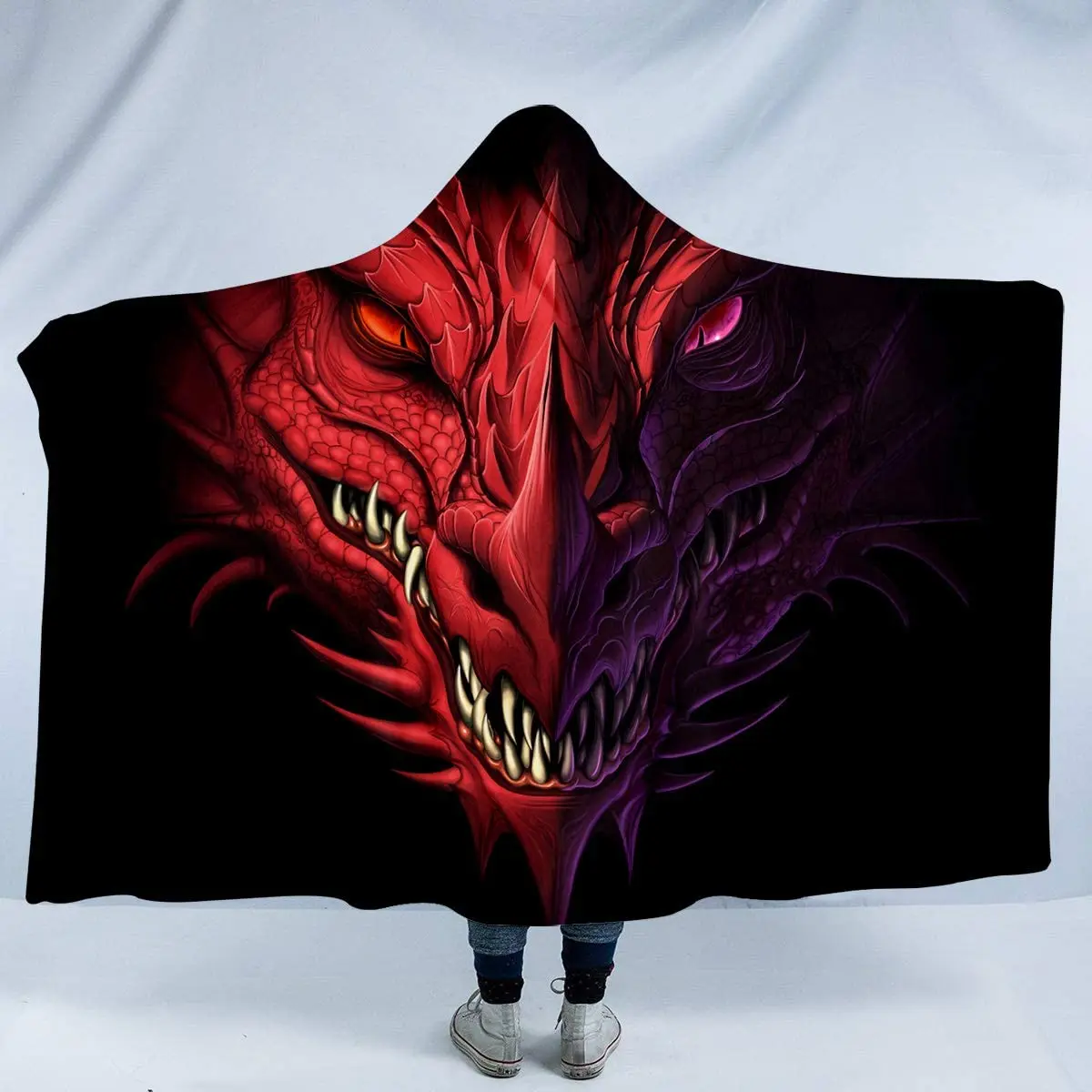 Red Purple Dragon Hoodie Blanket Plush Ultra Soft Plush Sherpa Lined Throw Blanket Boys Cloak Wearable Blankets Fleece Hooded