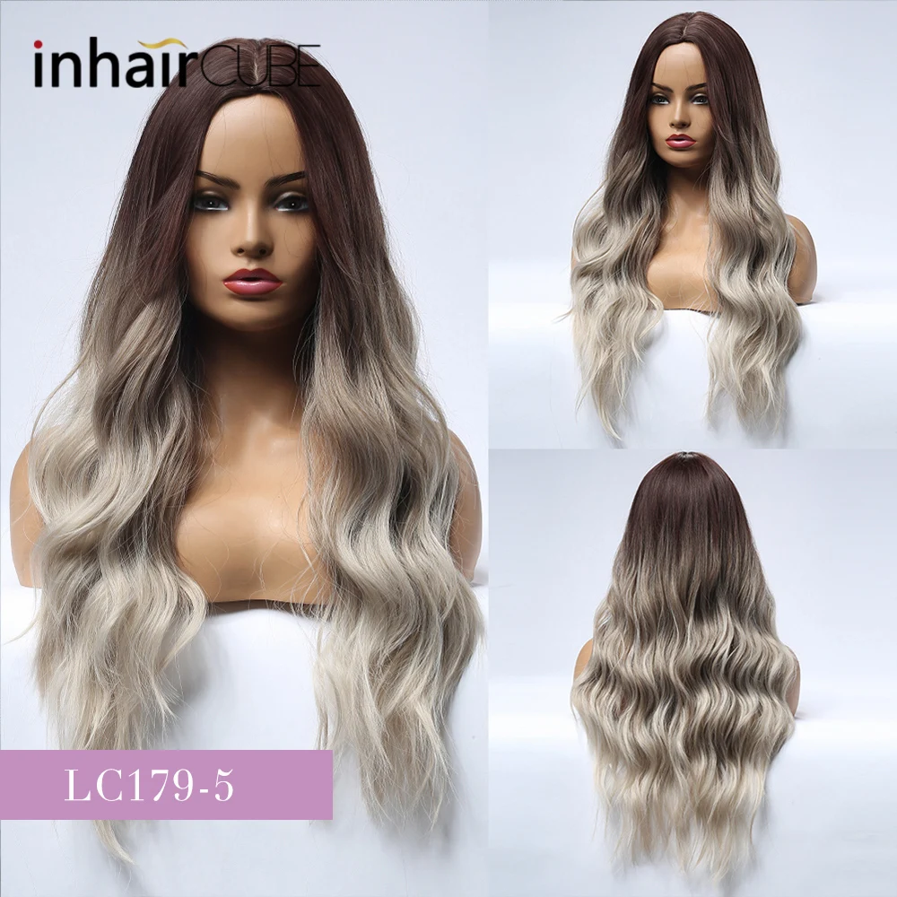 Парик INHAIR CUBE с темными корнями Омбре Синтетические длинные волнистые волосы