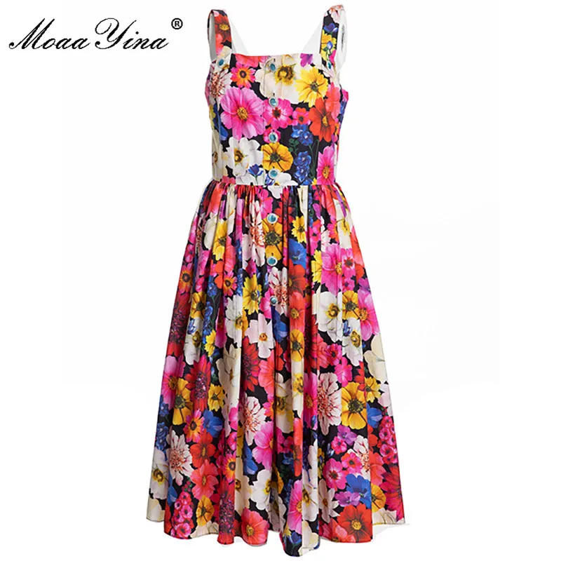 MoaaYina модное дизайнерское летнее платье для женщин без рукавов на бретельках