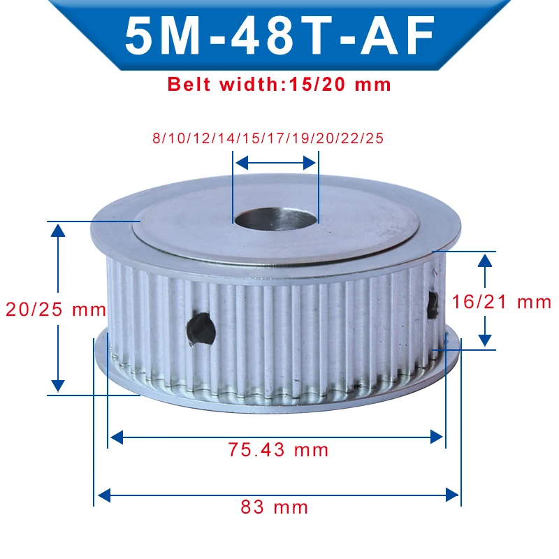 Timing Pulley 5M-48T Bore 8/10/12/14/15/16/17/19/20/22/25 mm Belt Pulley Slot Width 16/21 mm For Width 15/20mm 5M-Timing Belt