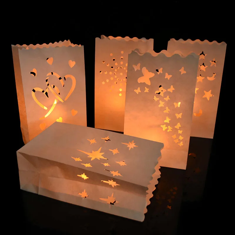 

5/10pcs Heart Shaped Tea Light Holder Luminaria Paper Lantern Candle Bags for Valentine's Day Gift Wedding Party Home Decoration