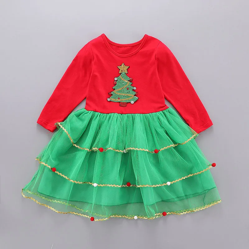 Рождественское платье с длинными рукавами для малышей девочек рисунком