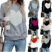 autumn winter love cute heart graphic knit long sweater women pull loose knitted pullover fashion vintage pink korean