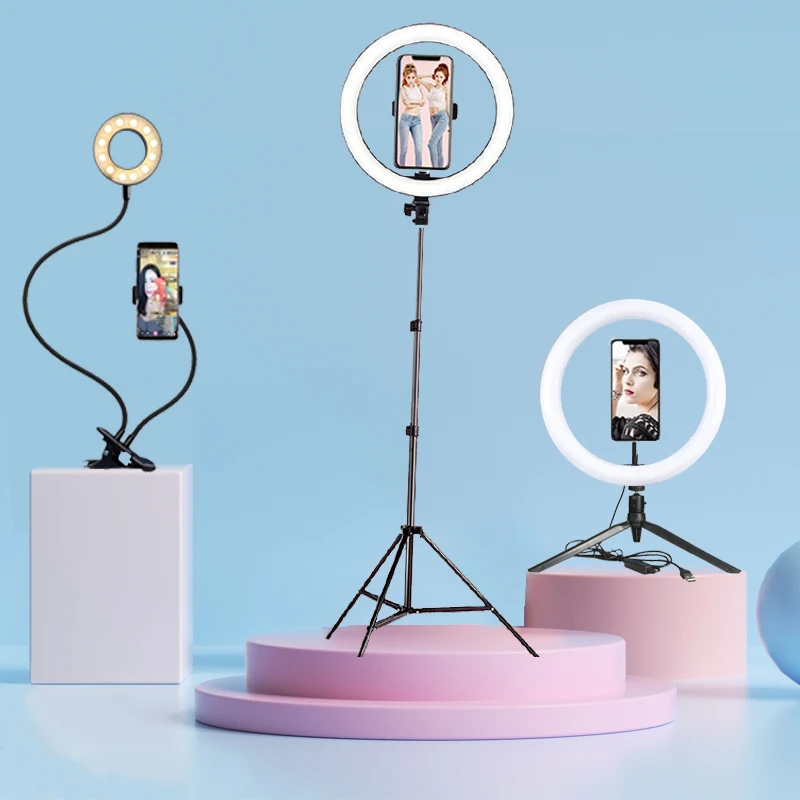 Universal Selfie Ring Light with Flexible Mobile Phone Holder Lazy Bracket Desk Lamp LED for Live Stream Office Kitchen | Электроника